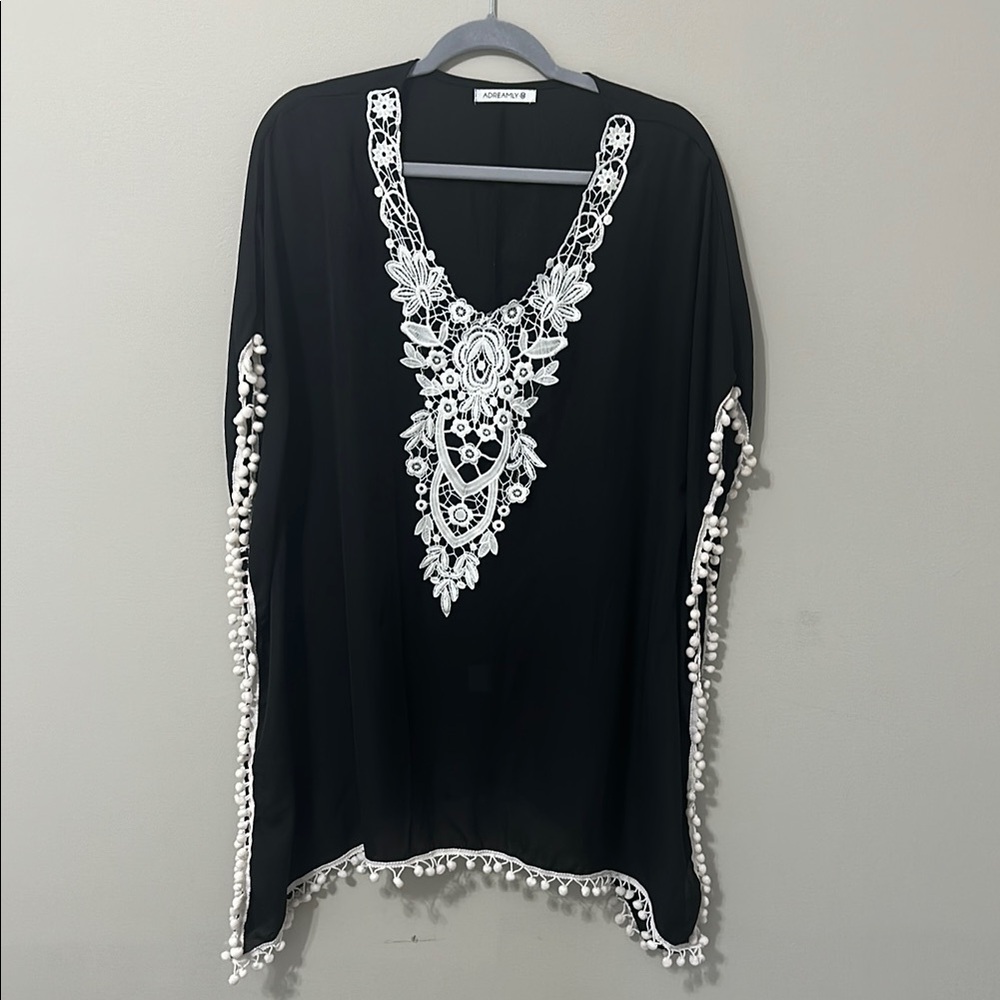 Black and White Embroidered Swimsuit cover up.